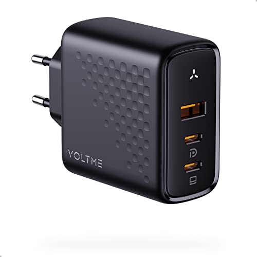 VOLTME USB C Cargador 100W, PD3.0 Cargador Rápido GAN III Compacto de 3 Puertos con Indicador de Carga Negro Compatible con iPad Pro, MacBook Air, Samsung S24, Huawei, DELL XPS, iPhone 16, etc
