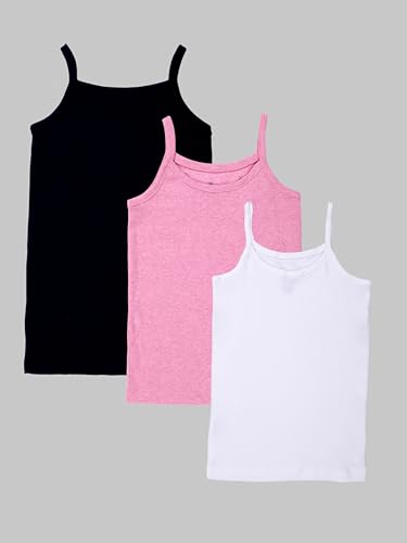 Image of KiddoPanti Girls 100% Cotton Rib Solid Camisole Tank Top Pack of 3