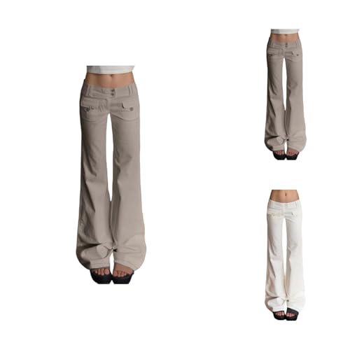 MCILLO Flared Pants for Women 2025 Low Waist Straight Leg Workout Casual Pants with Pockets Trousers Streetwear