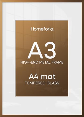 Image of Homeforia A3 Bronze Picture Frame, High-End Metal, A4 Mat, Glass | High End Aluminum, Tempered Glass, Acid-Free A4 Removable Mat, A3 Edge-to-Edge Display, Wall Kit, Set Of 1