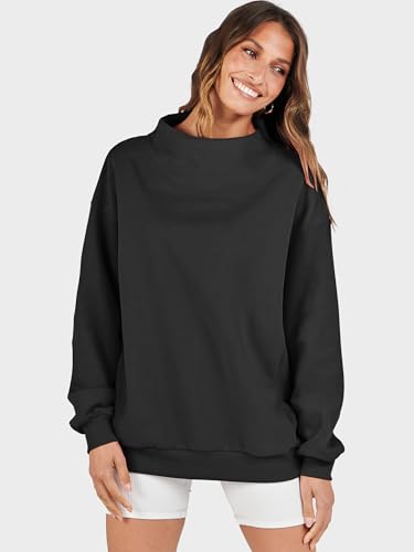 Image of ANRABESS Womens Oversized Sweatshirts Mock Neck Pullover | Cozy Fleece Long Sleeve Tops, Casual Daily Wear, Going Out & Preppy, Loose Fit, 2026 Fall Winter Trendy Outfits