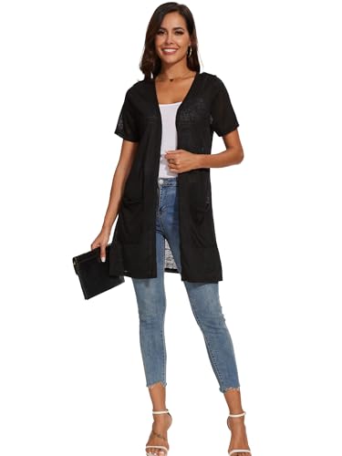 Image of Spicy Sandia Women's Lightweight Sheer Cardigans with Pockets Kimono Cover Up for Summer