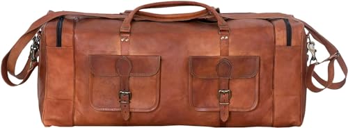 IZAC & DAUD Vintage Leather Duffel Bag for men Travel Sports Overnight Weekend Leather Duffle Bag for Gym Sports weekend bag (30 inch)3