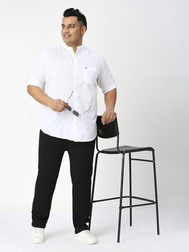 Image of Thomas Scott Men's Solid Cotton Linen Casual Shirt | Full Sleeve | Regular Fit | Mandarin Collar