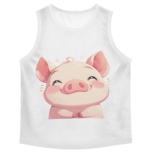 JUNZAN Cartoon Cute Pig White Boy Athletic Tank Tops Sleeveless Casual Vest Tees Active Tees for Beach Travel Sports 3T