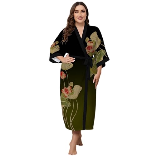 Surwin Albornoz de Satén Mujer Largo, Albornoz de Casa Microfibra Verano con Cinturón Ajustable, Talla Grande, Ropa de Baño y Descanso para Adultos (W2669 Loto,Talla única)