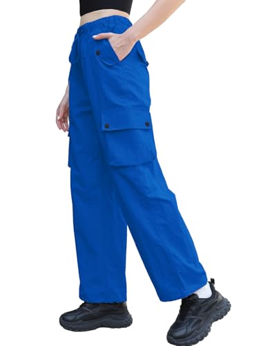 Image of Cromoncent Cargo Pants Girls & Women Parachute Pants Y2K Baggy Rave Clothes Waterproof with Pockets, 6 Years - 3XL