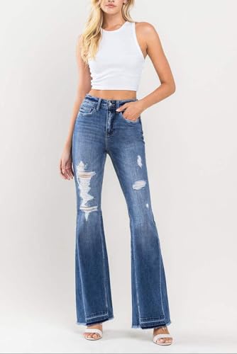 Flying Monkey - Farewell - High Rise Distressed Insert Panel Released Hem Flare Jeans - F40483