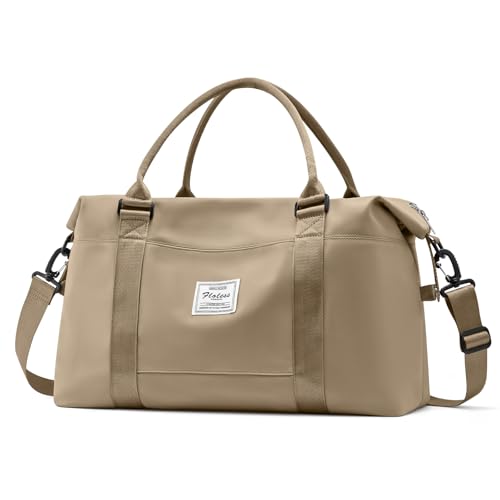 Image of Travel Duffel Bags for Women Mens Waterproof Weekender Carry on Bag Sports Gym Bag Travel Tote Bags with Wet Pocket Overnight Bag Workout Duffel Bags with Trolley Sleeve Khaki