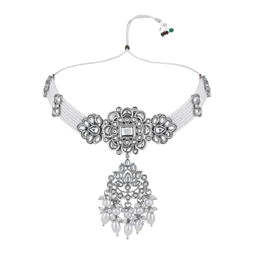Image of I Jewels Traditional Kundan & Pearl Necklace Jewellery With Earrings & Maang Tikka Set For Women