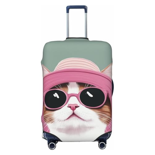 Cute Cat In A Sun Hat Elastic Travel Luggage Covers Dustproof Scratch-Resistant Suitcase Protector Fit 22-24 Inch