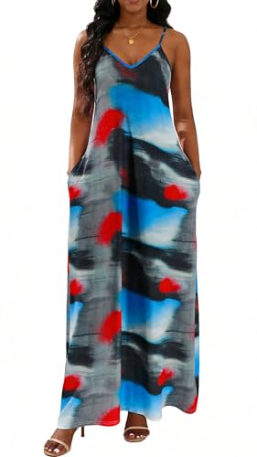 Image of vunahzma Womens Casual Fashion Sleeveless Plus Size Loose Long Sexy Maxi Dress with Pockets