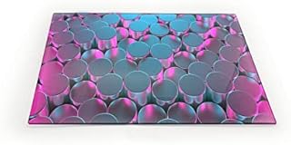 Clear Glass Chopping Board with 3D Circle Print - Size 30cm x 20cm - Non Slip Glass Worktop Savers for Kitchen - Great Worktop Protector for Any Food prep