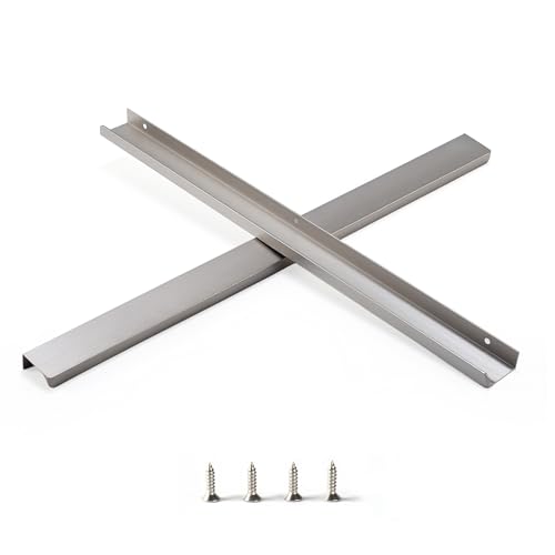 Satanga Edge Finger Tab Pull for cabinets Kitchen Concealed Drawer pulls Aluminum Flat Hidden Brushed Brass Mount Door Long Handle for Home Pack of 6 Modern 19.69" Hole Center Easy Installation