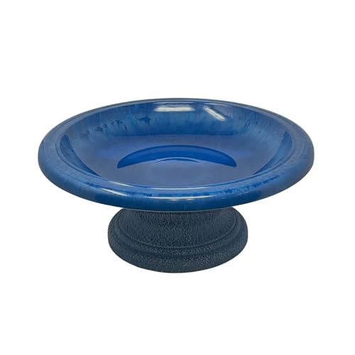 BIRDS AND BEYOND Fiber Clay Birdbath, Gloss Bowl, Low-Profile Base, Azure Blue, 19' D x 7.5' H 6.5 lbs