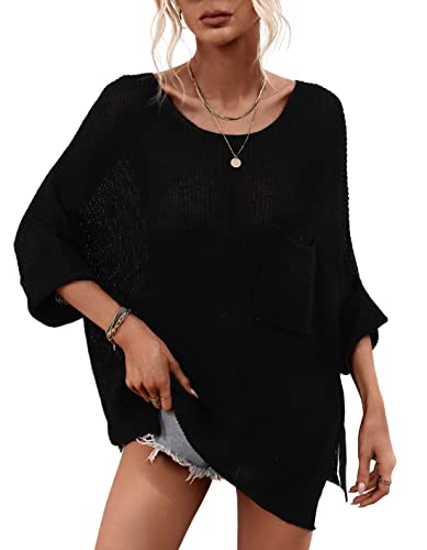 chouyatou Women's Oversized Short Sleeve Crochet Sweater Tops Beach Cover Up Summer T-Shirt