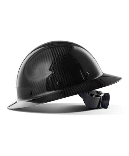 LANON Carbon Fiber Full Brim Hard Hat, OSHA Approved ANSI Z89.1 Hard Hats for Men, Construction Safety Helmet with Chin Strap, 6-Point Suspension, Classic Black Design, Class C