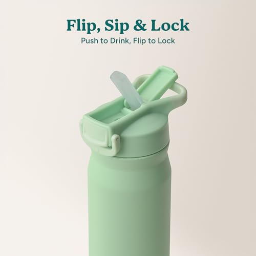 Image of REDUCE 24 oz Hydrate Pro Stainless Steel Insulated Water Bottle - Flip Top Leak-Proof Lid, Dishwasher Safe, BPA-Free, Dual Wall Vacuum, Keeps Drinks Cold for 48 Hrs, Cup Holder Friendly - Matcha