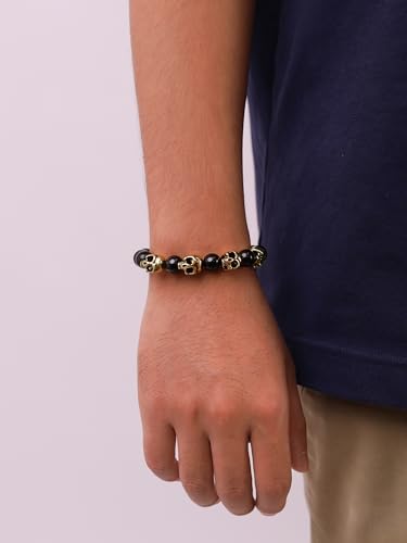 Pulsera ajustable de cuentas con calavera negra y oro miniatura 3