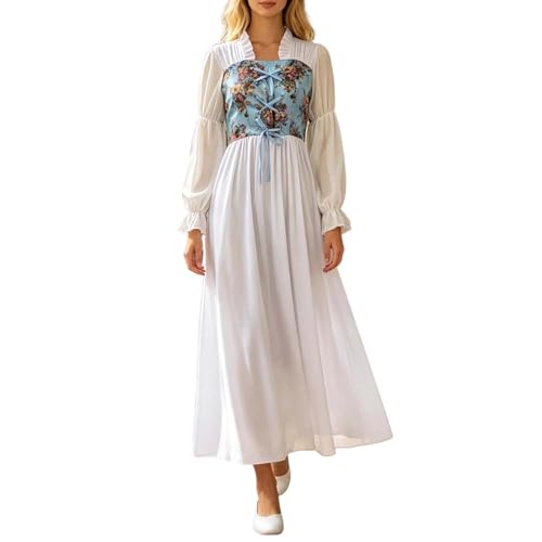 Robe médiévale femme à imprimé floral et manches bouffantes pour cosplay