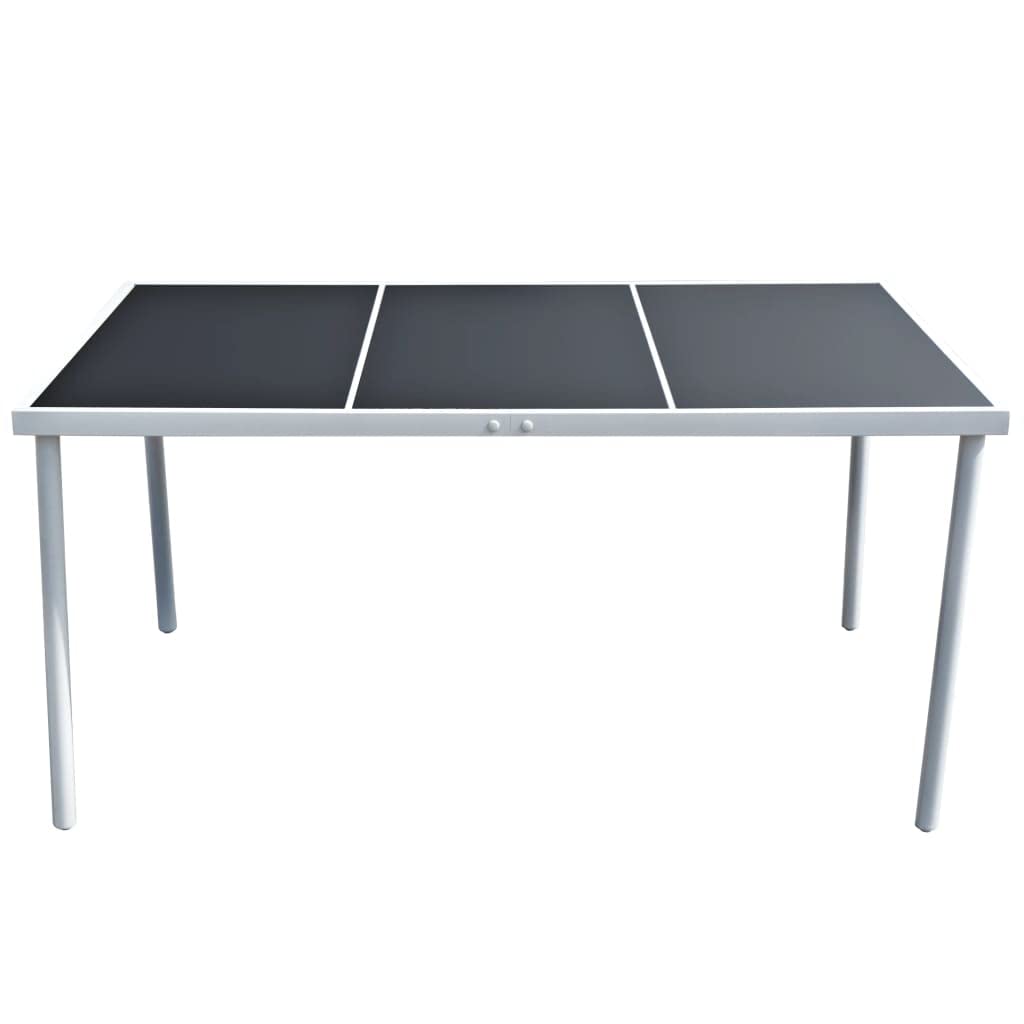 Tavolo da Giardino 150x90x74 cm in Vetro e Acciaio Nero | Elegante tavolo da pranzo per cene all'aperto in terrazza, patio o cortile, con superficie facile da pulire.