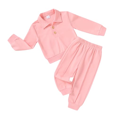 HAPPYMA Toddler Clothes Baby Boy Girl Fall Polo Long Sleeve Top and Solid Casual Pants Winter Outfits
