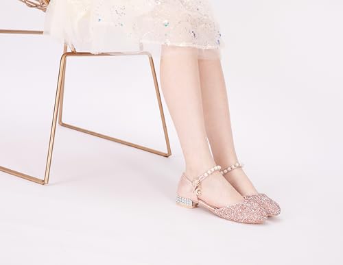 Toddler Girl's Wedding Sandals Glitter Bridesmaids Flower Party Low Heels Mary Jane Princess Dress Up Dress Shoes for Kids3