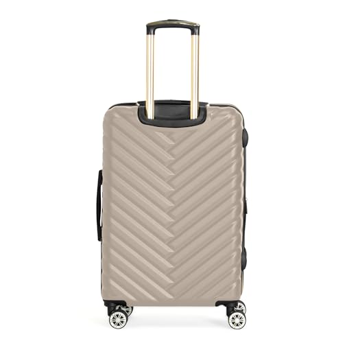 Image of Kenneth Cole REACTION Madison Square Lightweight Hardside Chevron Expandable Spinner Luggage, Taupe, 24-Inch Checked, Kenneth Cole Reaction Women's Madison Square Hardside Chevron Expandable Luggage
