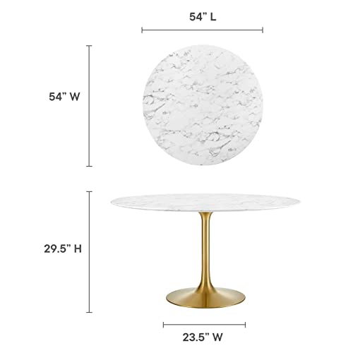 Image of Modway Lippa 54 inch Mid-Century Dining Table with Round Artificial Marble Top in Gold White