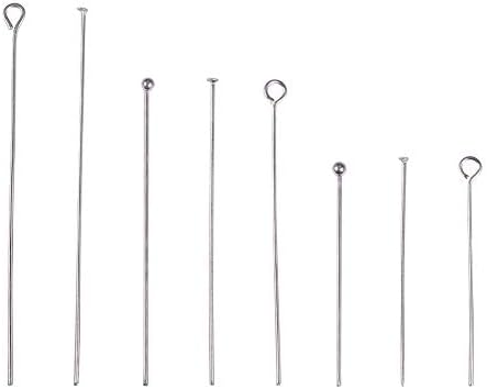 PH PandaHall 560pcs 8 Styles 304 Stainless Steel Eye Pins 30mm 40mm 50mm Head Pins Ball 22 Gauge Head Pins Findings Open Eye Pin for Earring Bracelet Pendant Jewelry Making, Stainless Steel Color