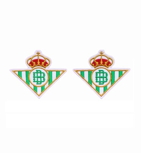 Parche Escudo Equipo de Fútbol, para Planchar o Coser, 2 Unidades Termoadhesivas de 7,5cm X 6,5cm, Bordado, Betis