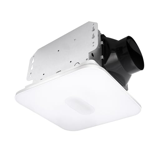 Image of Akicon Bathroom Exhaust Fan with Light, 15W Dimmable 3CCT LED Light with 5W Night Light Fans for Ceiling, 90 CFM, 1.5 Sones Ventilation Fan for Bathroom and Home, Square, White