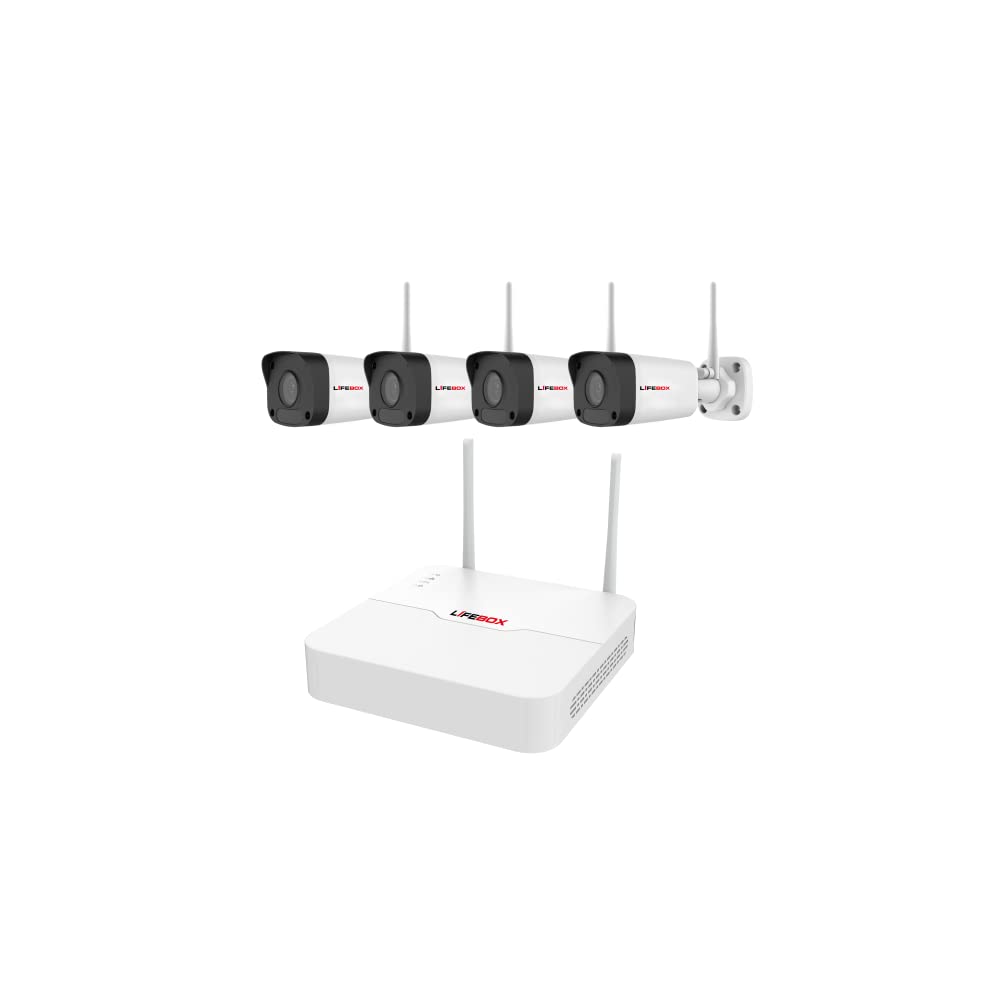 LIFEBOX Kit Vidéo Surveillance sans Fil WiFi 4 caméras, Disque Dur 2T