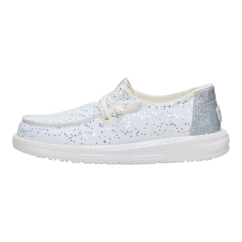 Image of HEYDUDE Girl's Youth Wendy Sparkle Surprise, Iridescent Size 5 | Slip On Shoe with Elastic Laces for Kids