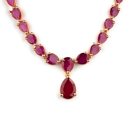 Image of Sasitrends Micro Gold Plated American Diamond Ruby stone Studded Necklace Jewellery Set