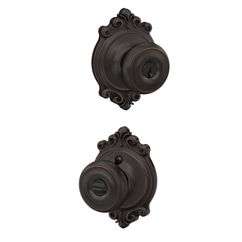 Image of SCHLAGE F51A GEO 716 BRK Georgian Knob with Brookshire Trim Keyed Entry Lock, Aged Bronze