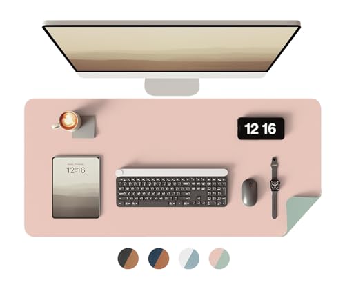 Image of Bellblock Large Extended Reversible Desk Mat /Mouse Pad /Gaming Pad for Office /Home| Vegan Leather | Anti-Skid, Slip-Resistant, Splash-Proof | Pink & Green | 90x45cm