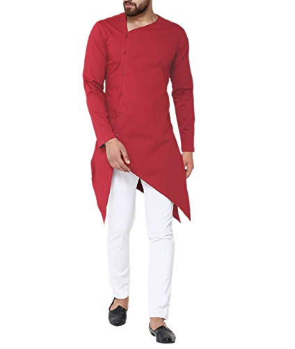 WINTAGE Men's Cotton Silk Festive and Casual Kurta Pajama Pyjama : Red