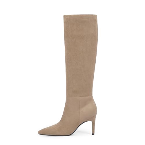 Image of Easyfox Knee High Boots Women Pointed Toe Stiletto Heel Tall Boots | Side Zipper,3 In Stiletto Heel,Fall Spring Winter Fashion Dress Tall Boots,Evening Bridal office Long Boots