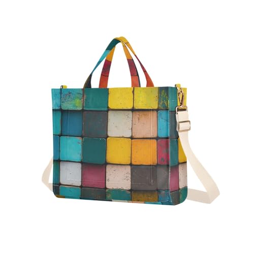 Bolso tote de pana para mujer con diseño colorido en bloques - Bolso cruzado grande y elegante de pana para uso diario miniatura 3