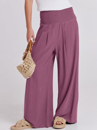 Image of ANRABESS Women Linen Palazzo Pants Summer Boho Wide Leg High Waist Casual Lounge Pant 2026 Beach Travel Vacation Outfits