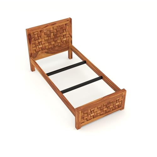 Image of Solid Sheesham Wooden Bed 6X4 Bed Single Bed Without Storage for Bedroom - Single Cot Wooden BedSingle Size for Living Room Guest Room - 12 Month Warranty (Henry Honey)
