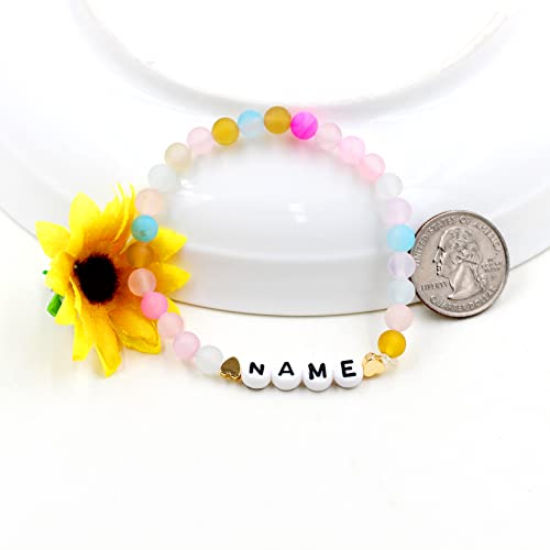 Handmade Morganite Amazonite Bracelet Personalized Name Strand Bracelet For Women Girls, Custom Name Letters Numbers Bracelets For Best Friends Family Birthday Christmas Gift Y1614 (Morganite-1Piece) #TOP5