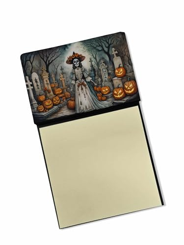 Caroline's Treasures La Catrina Skeleton Spooky Halloween Sticky Note Holder Refillable Dispenser Self-Sticky Note Pads, Memo Pads Blank Desk Accessories