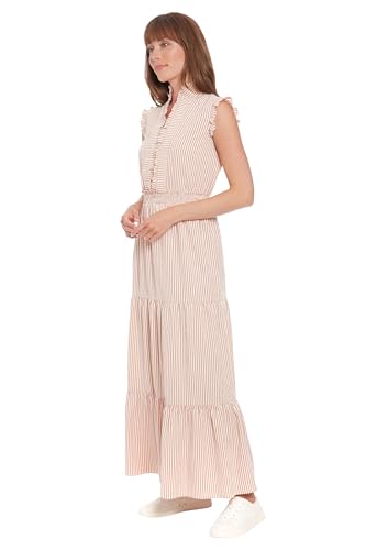 Image of London Times Women's Women's Sleeveless Maxi Dress - Ruffle V-Neck, Tiered Skirt, Casual Dresses for Women