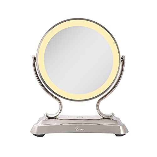 Zadro 12" Glamour Led Makeup Mirror With Lights And Magnification 5X/1X Touch Control Mirror With Lights For Makeup Desk (Satin Nickel) #TOP6