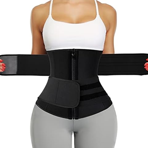 KIWI RATA Neoprene Sauna Waist Trainer Corset Sweat Belt with 2 Straps for Women Sweat Band Compression Cincher Workout Fitness Trimmer,#1 Zipper Black,Medium Cover