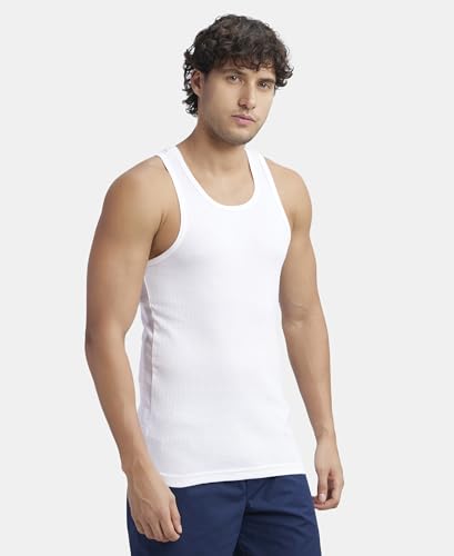 Jockey 9922 Men's Super Combed Cotton Rib Slim Fit Racer Back Styling Round Neck Gym Vest