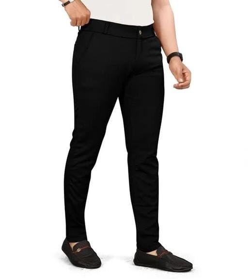 Image of Men's Stretchable Trousers - Black Solid Regular Fit Pants | Lightweight Comfortable Formal & Casual
