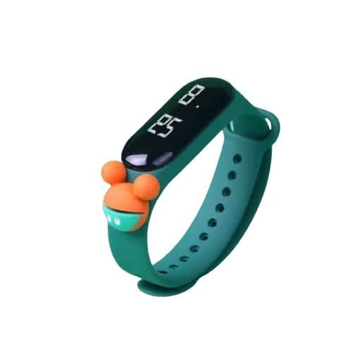 ZOVUTA Digital Dial Waterproof Stylish & Fashionable Wrist Smart Watch LED Band for Kids, Cute Character Design, Adjustable Silicone Band, Fun Wrist Watch for Boys & Girls (Green Mouse)